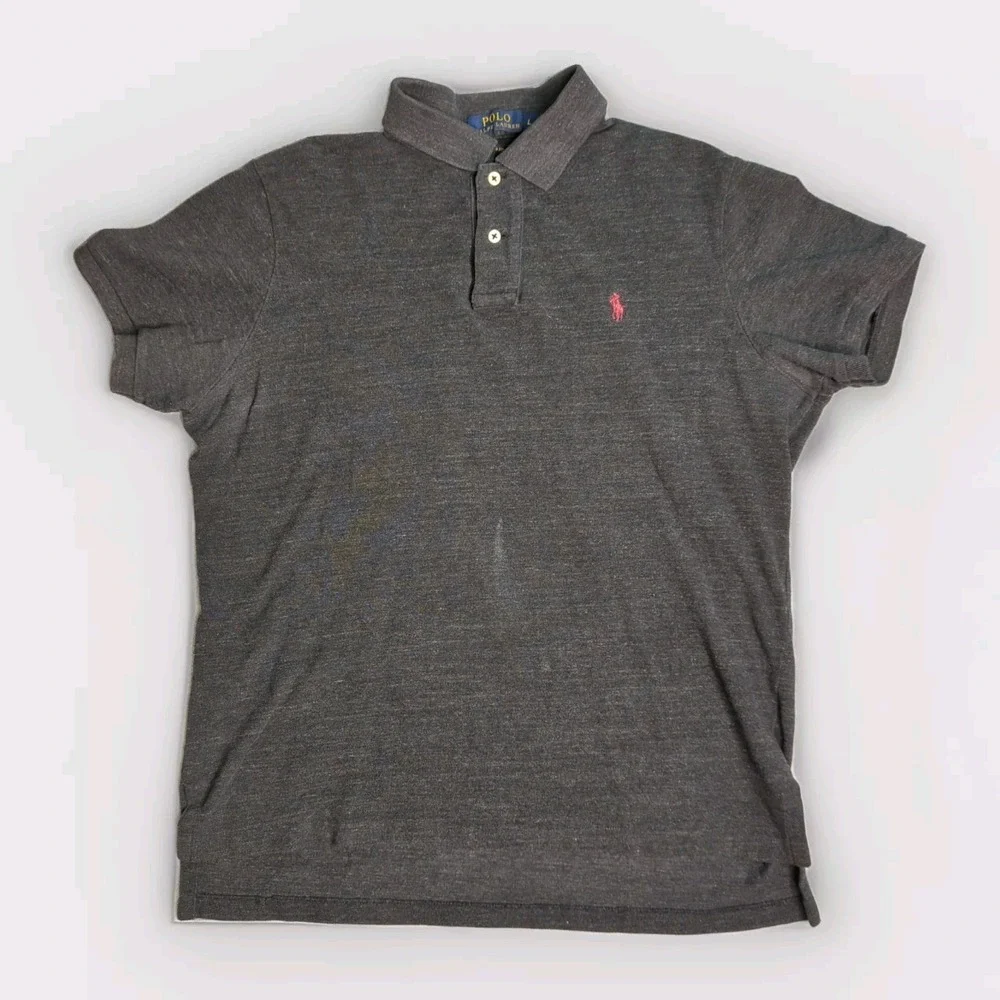 Ralph Lauren Polo Shirt Mens Large Charcoal Custom Fit Red Pony 100% Cotton
